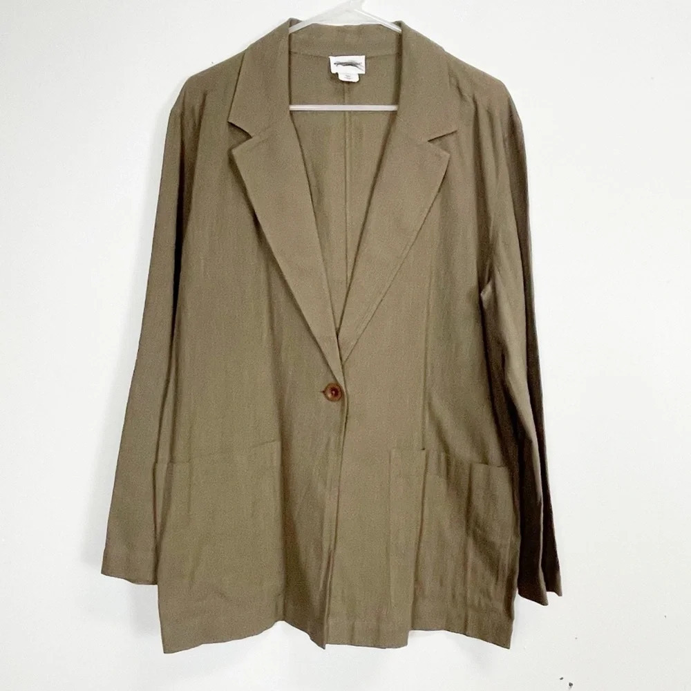Melrose & Market Blazer Womens Size Medium Brown Cotton One Button Closure